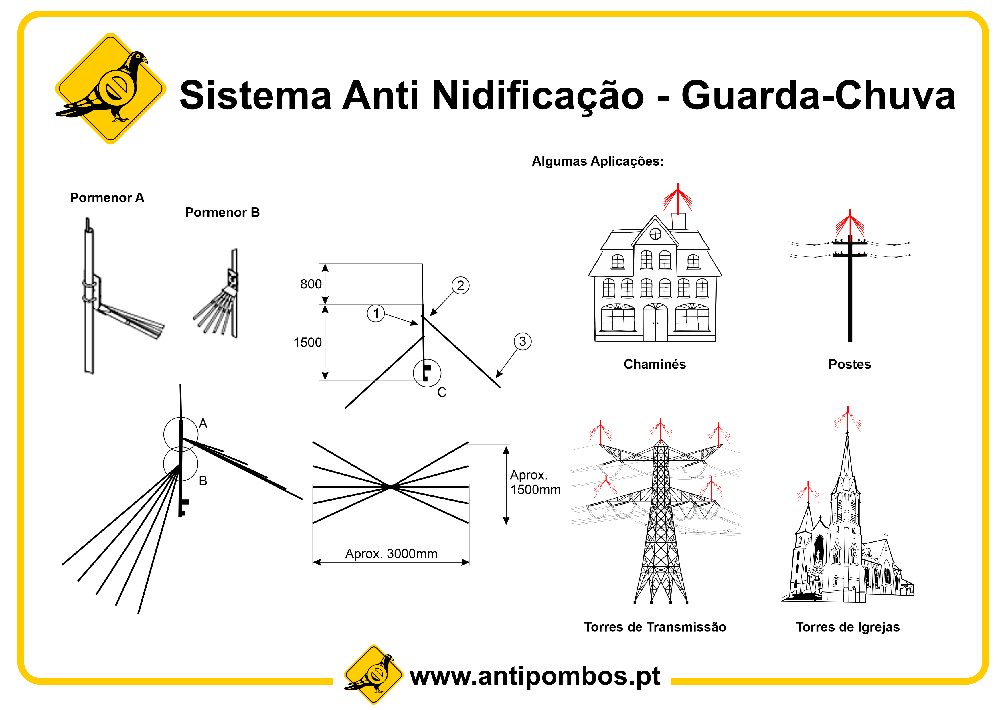 Cegonhas-Dispositivo Anti Nidificação Tipo Guarda Chuva